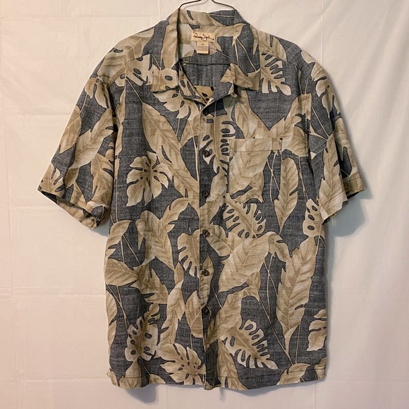 Panama Jack Beige and blue Leaf Print Shirt. Reverse print. - Picture 1 of 6